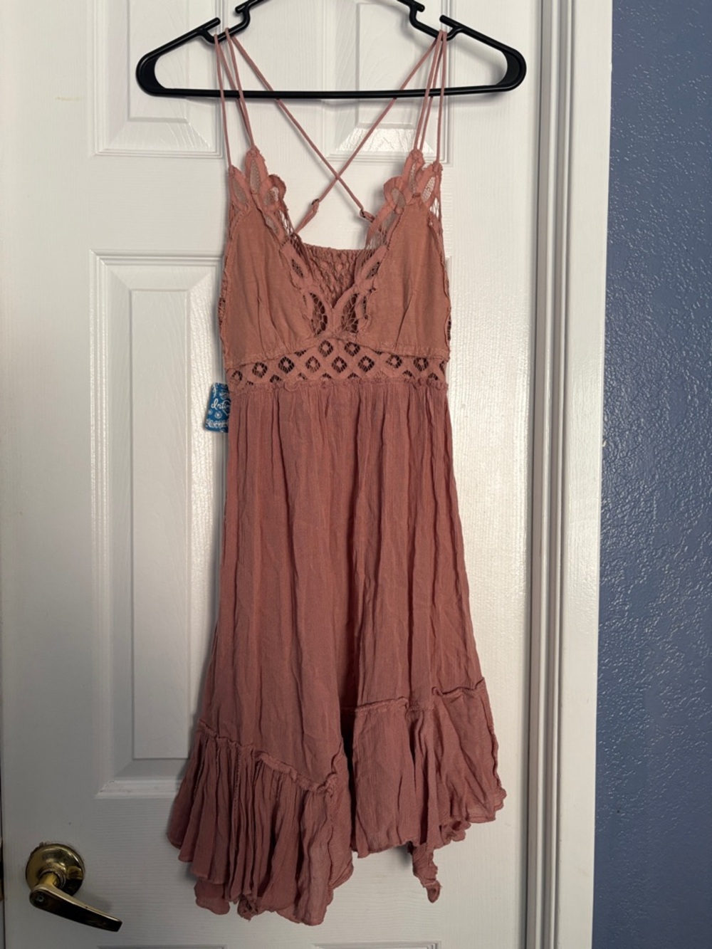 Free People Dusty Rose Asymmetrical Lace-Trim Dress